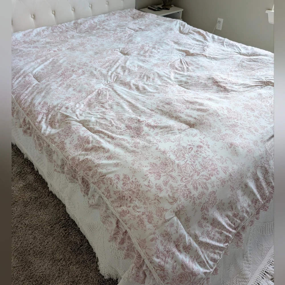 Rachel Zoe Pink Floral Quilted Comforter Twin Cottagecore Shabby Chic 90x66
